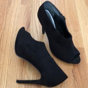 Nina Black Open Toe Ankle Bootie Sparkle Heel Sz 8
